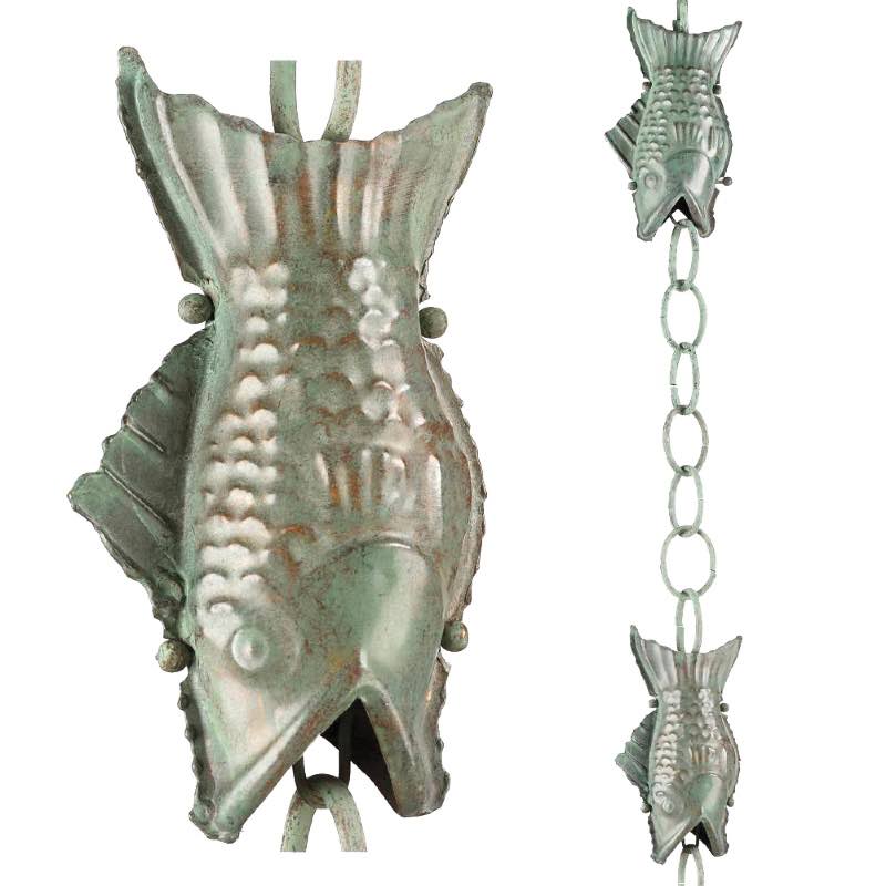 Handcrafted Fish Rain Chain - Blue